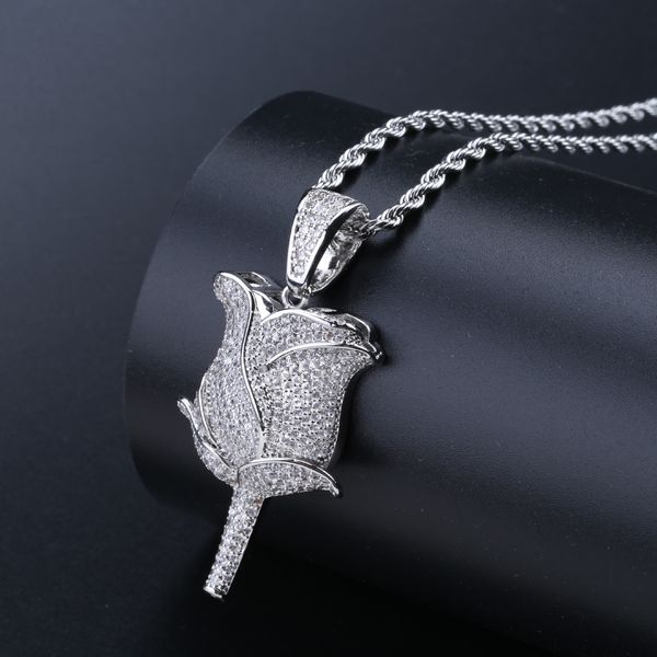 

rose style pendant with hiphop zircon necklace for valentine's day