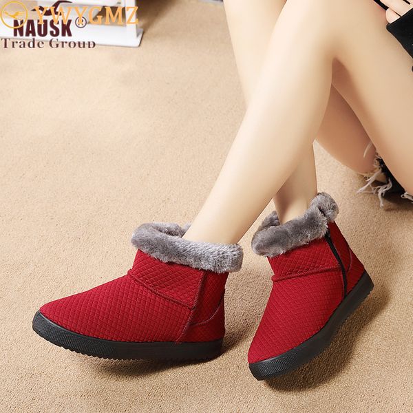 

nausk winter shoes ankle women snow boots with fur plush velvet warm booties woman short boot footwear, Black