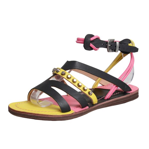 

prova women genuine leather flat shoes soft bottom casual rivet beach rome sandals mujer gladiator sandalias sapatos femininos, Black