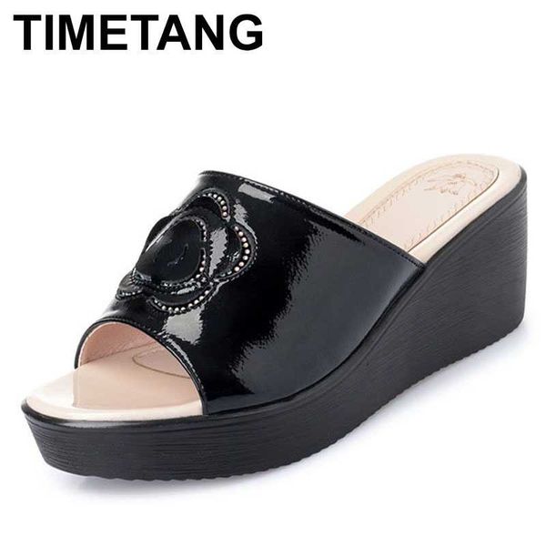 

timetangshoes women sandals flip flops 2020 new women genuine leather slippers plus size summer slippers fashion flats, Black