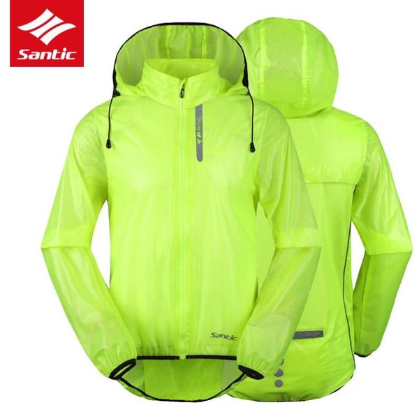

santic cycling anti-splashing waterproof uv protection hooded jacket men bike jersey hooded skin coat bike rain jacket raincoat, Black;red