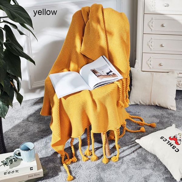 

nordic solid color raccoon wool blanket blanket knit tassel sofa bed tail air conditioning nap 130×170cm