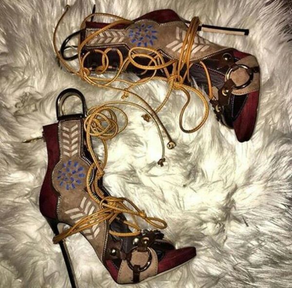 

metal ring faux fur decorated stiletto heels ankle strap sandals with rivets women mixed color open toe party casual shoes lady, Black