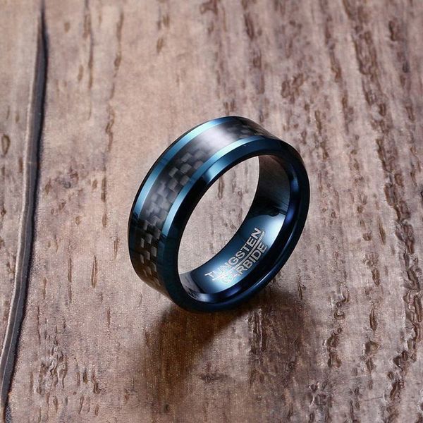 

mens tungsten carbide ring men tungsten carbide blue matte black carbon fiber wedding band rings punk fashion jewelry, Golden;silver