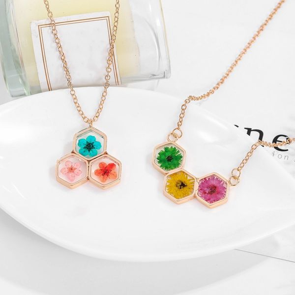 

ladies dried flower pendant necklace fashion clear charm floral necklace jewelry, Silver