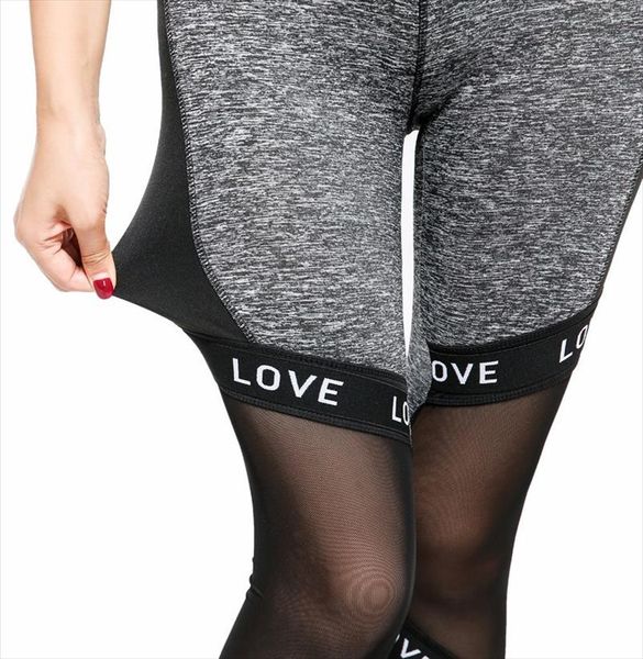 

new autumn 2020 fashion plus size letter printed pants high wiast stiching mesh elastic women leggings, Black