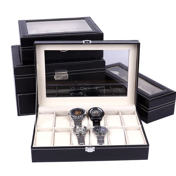 

2-24 slots fashion men home black color watch box watch organizer storage box 0908-07, Black;blue