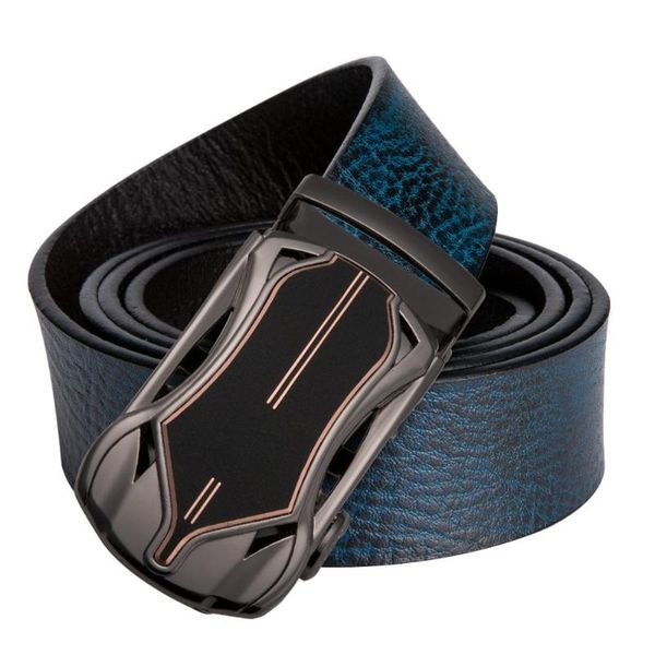 

mens belt genuine leather cowskin brown blue strap belt automatic buckle business male belts for men barry.wang, Black;brown