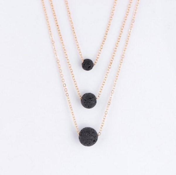 

chains necklace pendants for women necklace jewelry diffuser lava stone oil fashion multilayer necklaces natural essential bead otsweet pot, Silver
