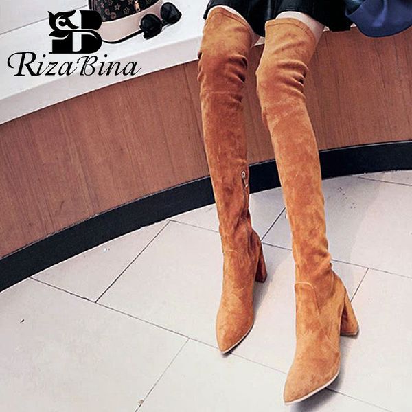 

rizabina long boots women real leather high heels shoes winter warm over the knee boots women thigh high size 33-42, Black