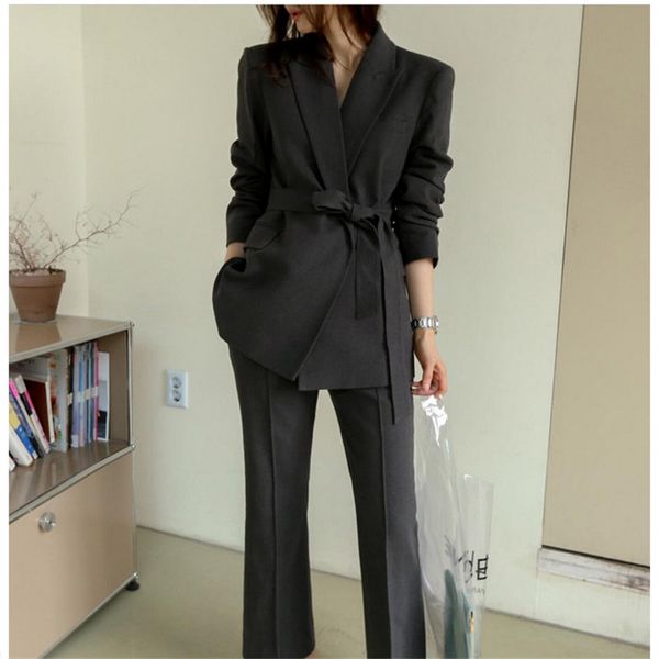 

women's two piece pants hzirip 2021 elegant pant 2 set office lady autumn women work wear all match style solid blazer +plus trouser su, White