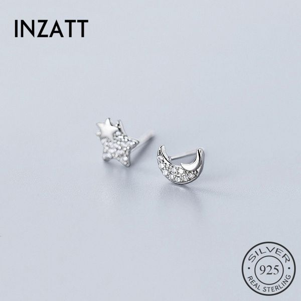 

inzareal 925 sterling silver zircon moon star stud earrings for fashion woman cute fine jewelry minimalist accessories gift, Golden;silver