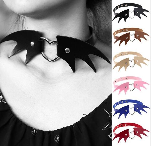 16Color Punk PU Leather Asa Choker Colares Corações Alloy Mulheres Halloween Devil Asas Necklet Clavícula Cadeia festa de jóias presente LY051