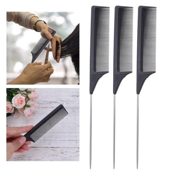 

6pcs hairdressing pointed tail comb hair comb hair cutting barber tool needle pick combs for salon barber shop (black, Silver