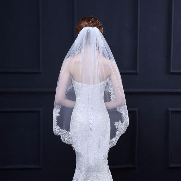 

veil comb layer wedding tulle white edge 2018 soft elegant short with mariage one lace voile bridal new okztj, Black