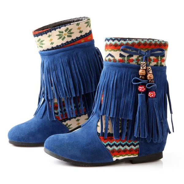 

lie fallow tassel boots women autumn winter fund slip-on flat round toe lace-up vintage short ankle boots chaussures femme, Black