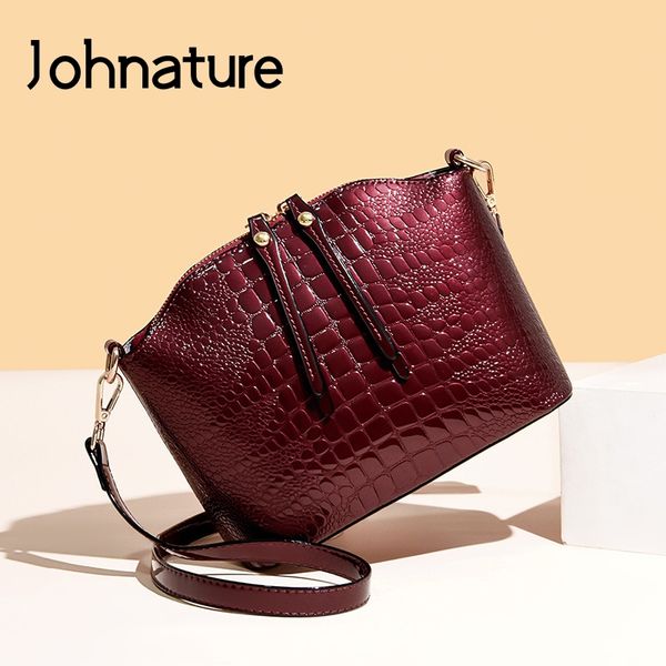 

johnature fashion designer bag 2020 new serpentine soft leather women shoulder bags solid color leisure lady messenger bag