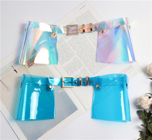 

2020 new fashion wild ruffled pvc transparent belt waist seal female women fashion holographic women belt harajuku, Black;brown