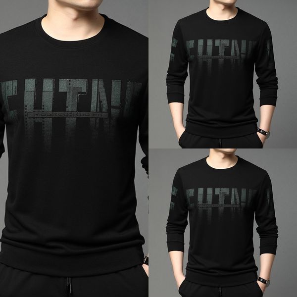 

yashite 2020 autumn new men's t-shirt sweater round neck long-sleeved sweater all-match handsome korean-style youth men's t-shirt, Black