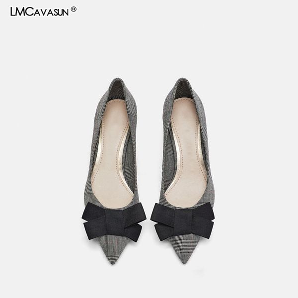 

lmcavasun bowknot office shoes woman pointed toe houndstooth women pumps brand designer office ladies 5cm kitten heels shoes, Black