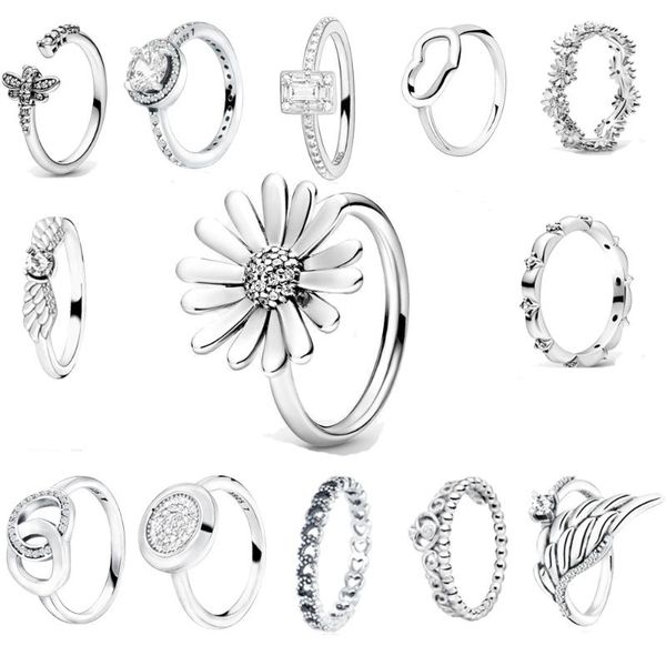 

2020 new 925 sterling silver color flower grass shape crystal with big cz crown round finger ring for women party jewelry, Golden;silver