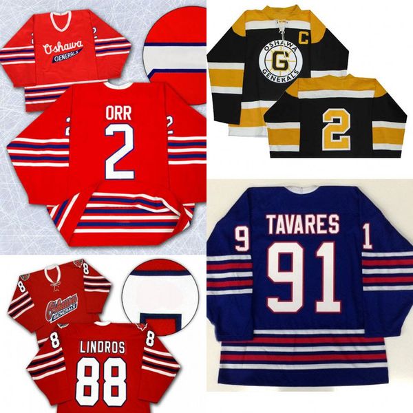 

oshawa generals jersey 88 eric lindros 2 bobby orr 27 kewin 26 shane doyle 31 dirienzo 91 john tavares 6 jimmy mcdowell hockey jersey, Black