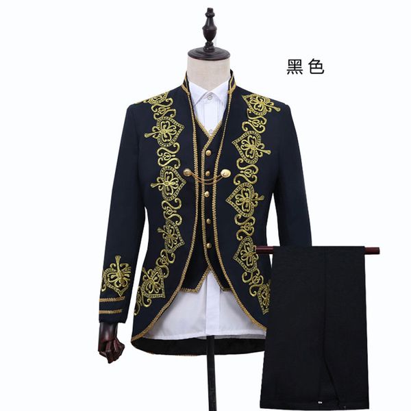 

men's suits & blazers mens black embroidery 3 piece tuxedo wedding groom men suit (jacket+vest+pants) stage singer festiveal costume ma, White;black