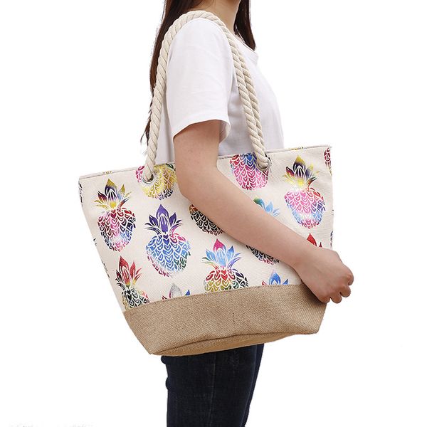 

new style cotton fashion shopping bag korean casual women's one-shoulder handbag simple pineapple printing portable shopping bag