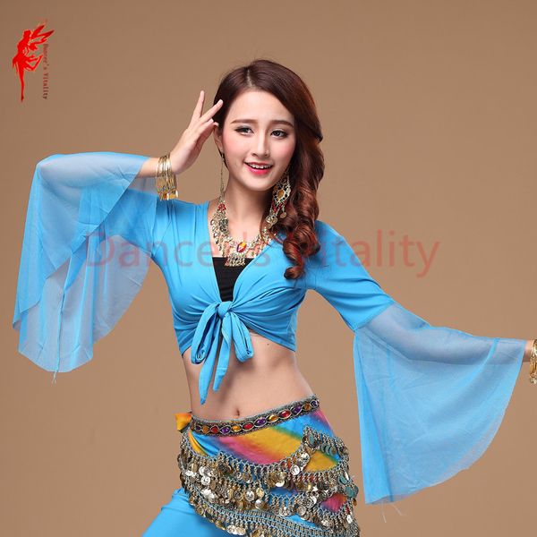 

wholesale belly dance crystal cotton belly dance women horn sleeves dancer's practice clothes jacket, Black;red
