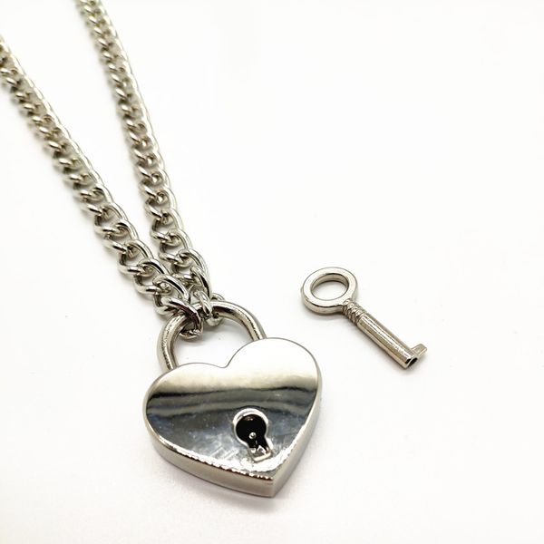 

chokers 20pcs/ lot metal chain heart charm padlock necklace for men women boys girls choker drop, Golden;silver