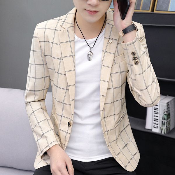 

2020 men's plaid suit slim-fit youth casual handsome single blazer, White;black