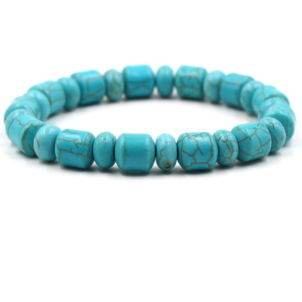

wholesale 10 pcs popular handmade weave geometric green turquoise stone beads stretchy bracelet ethnic style jewelry, Black