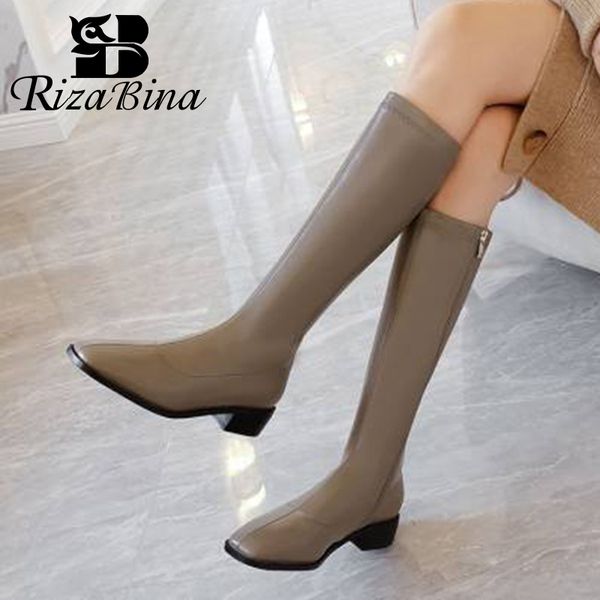 

rizabina plus size 32-46 women knee high boots zipper square toe women long boots fashion winter shoes daily footwear, Black