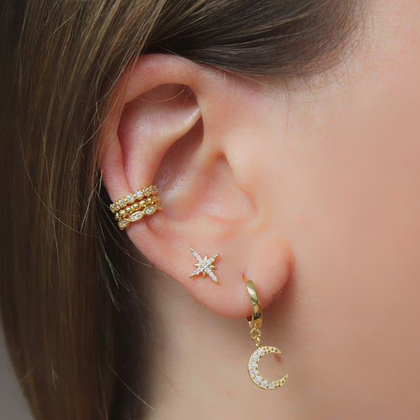 

2020 new cute tiny mini girls studs 100% 925 sterling silver pave cz 10mm sunburst northstar christmas gift tiny stud earring, Golden;silver