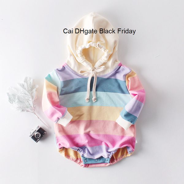 

baby girls rompers kids boys cotton rainbow newborns autumn winter kids long sleeve hooded sweatshirt toddler jumpsuit outfits, Blue