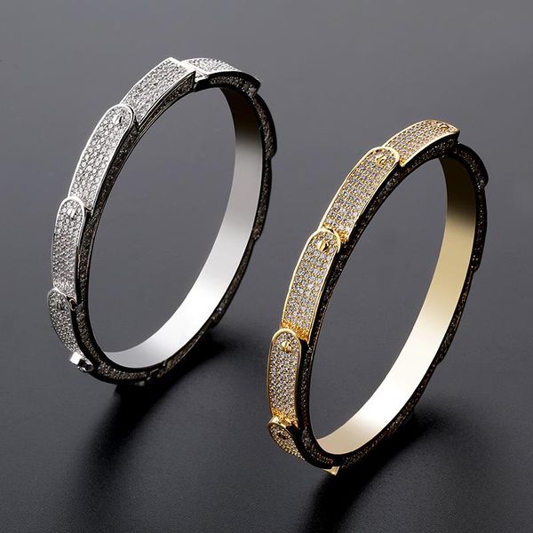 

18K Gold and White Gold Plated CZ Cublic Zirconia Mens Hip Hop Iced Out Bangle Bracelets Gold and Diamond Hot Wheels Bangle Gifts for Guys