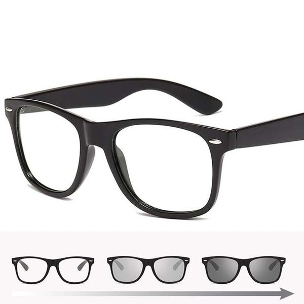

fashion pchromic square frame glasses men women chameleon anti-glare change color lens anti-blue light glasses, Black