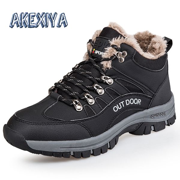 

men's boots thick plush warm men's winter boots luxury men snow outdoor waterproof sneakers winter men safety shoes, Black