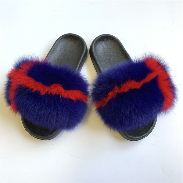 

slippers summer women real fur fashion home fluffy shides indoor casual furry sandals ladies plush flip flops, Black