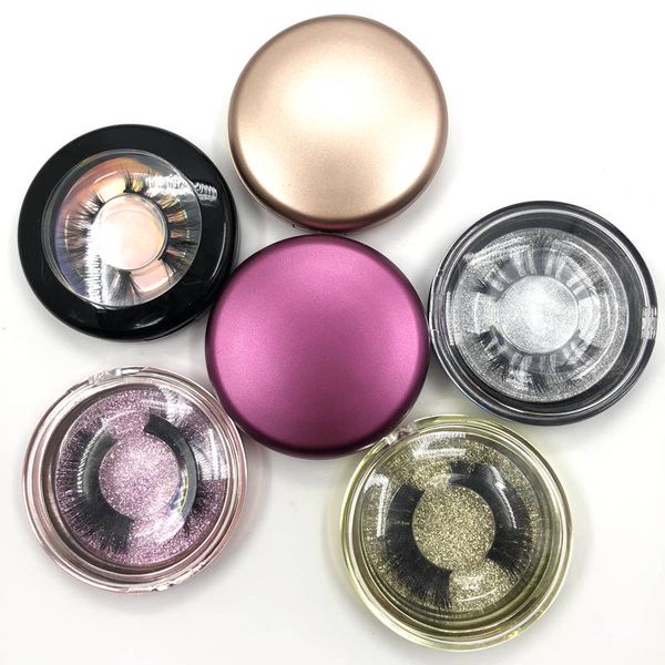 

false eyelashes mikiwi custom packaging 10pcs plastic round case with tray wholesale mink lashes private label logo packing box empty