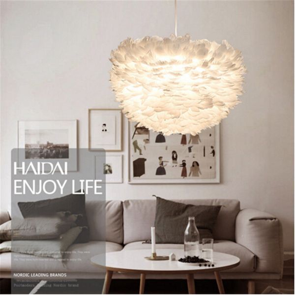 

modern white nature goose feather pendant lights romantic e27 led pendant lamps for home lighting restaurant bedroom living room