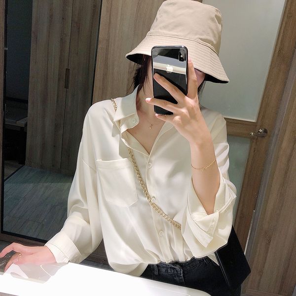 

women's blouses & shirts womne's autumn long blouse boyfrieds loose office ladies solid spring turn down collar sleeve female casu, White