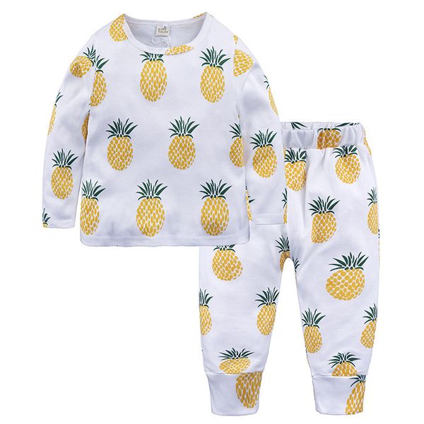 

2020 baby kids children's pajamas two-piece boys girls fashion fruits print long sleeve cotton sleepwear set home service suit, Blue;red