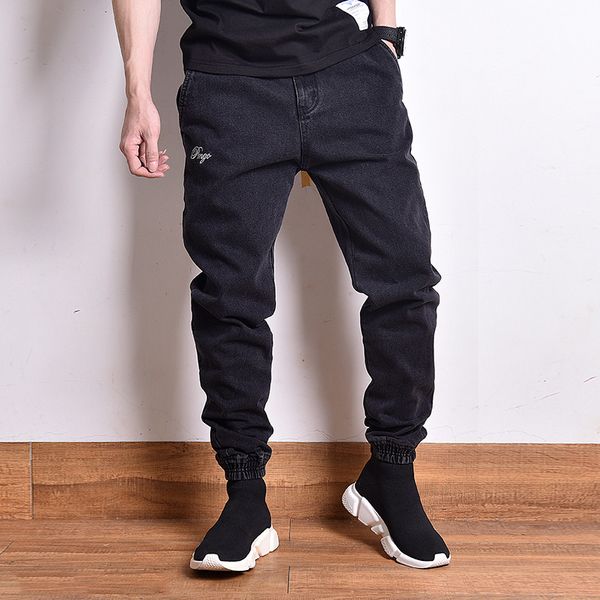 

fashion streetwear men jeans black color vintage designer slack bottom cargo pants homme japanese style hip hop jogger jeans men, Blue
