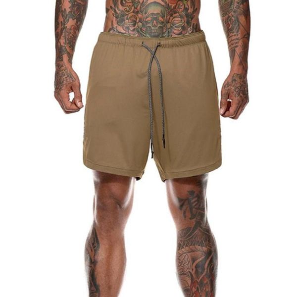 

double layer solid color sports and leisure plus size shorts beach shorts training quick-drying fitness r1h8, Blue