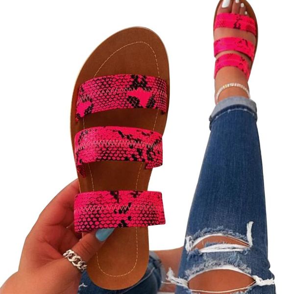 

1pair daily outdoor wear women slipper walking nonslip flat bottom fashion l summer home beach snake pattern swimming pool, Black