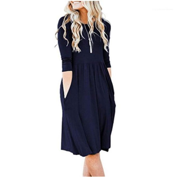 

short sleeve crew neck a line pleated dress women summer dress solid color high waist dresses casual, Black;gray
