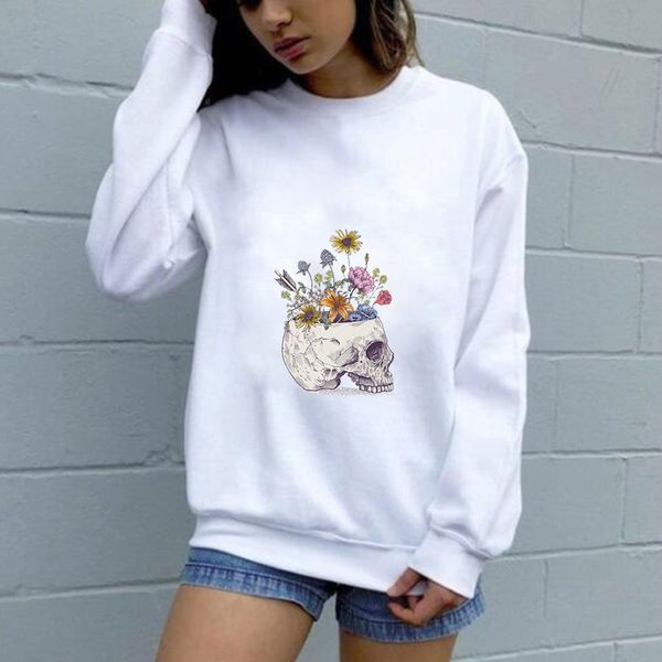 

women hoodie flower printed hoodies women fleece long sleeve o neck loose sweatshirt girls pullovers autumn winter, Black