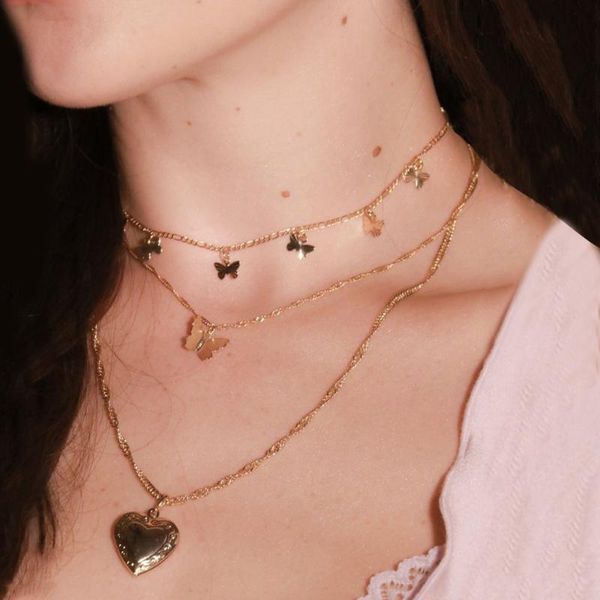 

ins choker necklaces for women 2020 fashion gold butterfly necklace for women multilayer chain heart collier femme jewelry, Silver