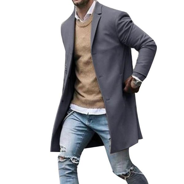 

2020 new mens trench winter solid color coats outwear overcoat long sleeve jacket fashion long coats men, Tan;black